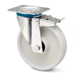 Anokseidoti Inox Me Freno Roda Me Troxo Apo Nylon Fiber Glass Gia Thermokrasies Mexri 180c ΤΡΟΧΟΣ INOX ΒΑΡΕΟΥΣ ΤΥΠΟΥ Φ200 ΜΕ ΠΕΡΙΣΤΡΕΦΟΜΕΝΗ ΒΑΣΗ ΚΑΙ ΦΡΑΝΟ ΓΙΑ 800KG ΦΟΡΤΙΟ
